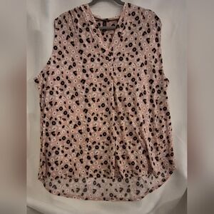 Sleeveless Pink Leopard Print V-Neck Top